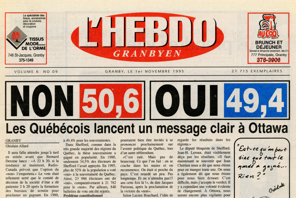 NOUVEL ARTICLE | Le référendum de 1995 : une perspective régionale NOUVEL ARTICLE | Le référendum de 1995 : une perspective régionale